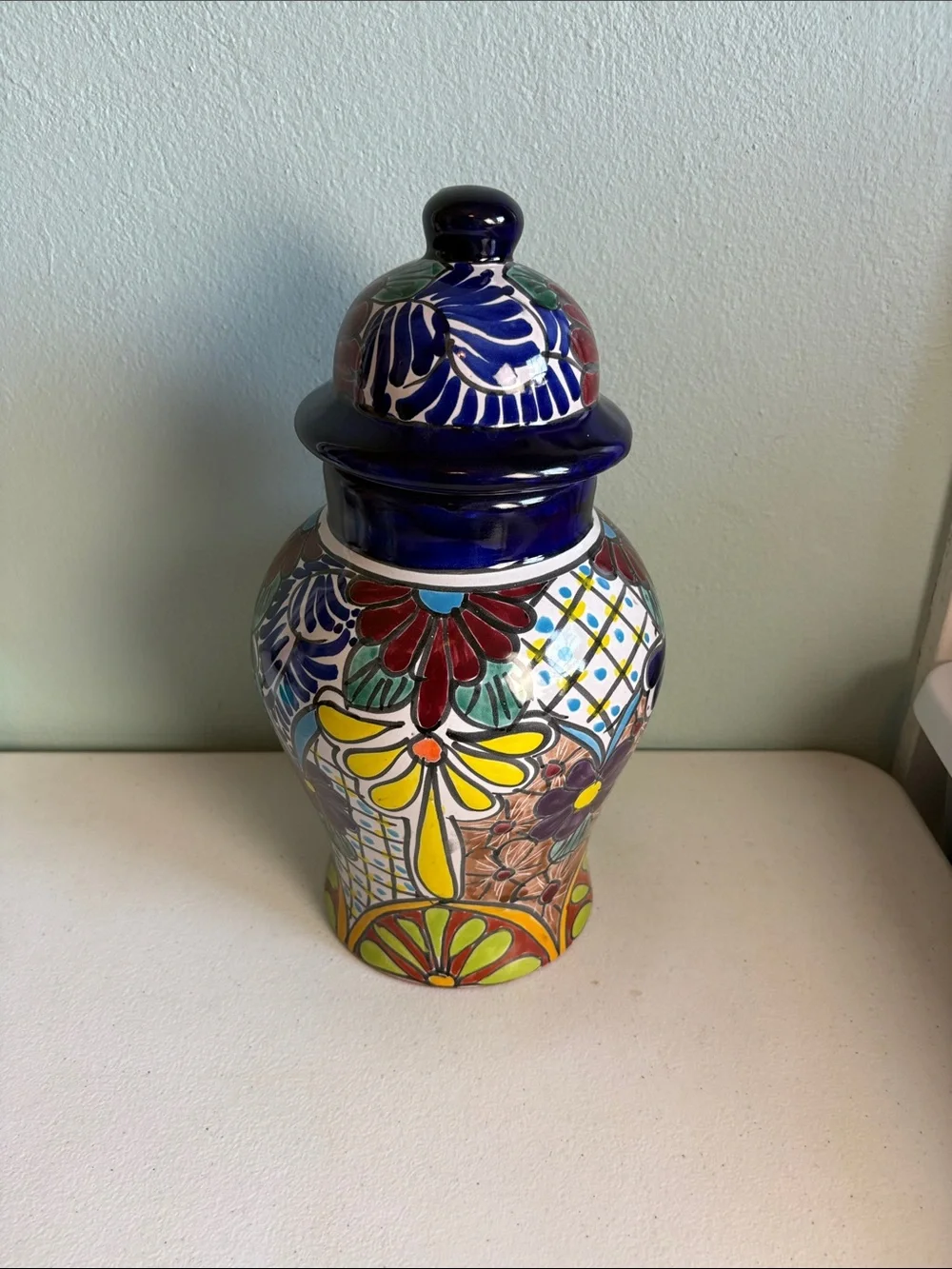 Handmade Mexican Ceramic Decorative Ginger Jar Multicolor